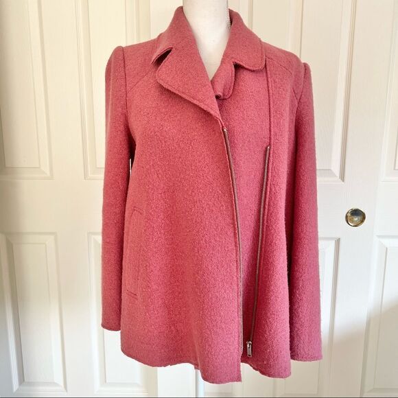 Zara Trafaluc Wool Blend Side Zip Coat Pink Medium - Picture 2 of 9